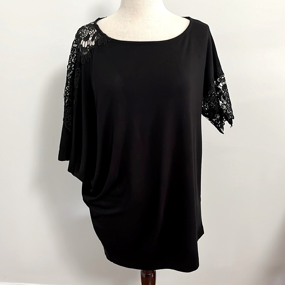 Escada Lace Asymmetric Drape Stetch Knit Top